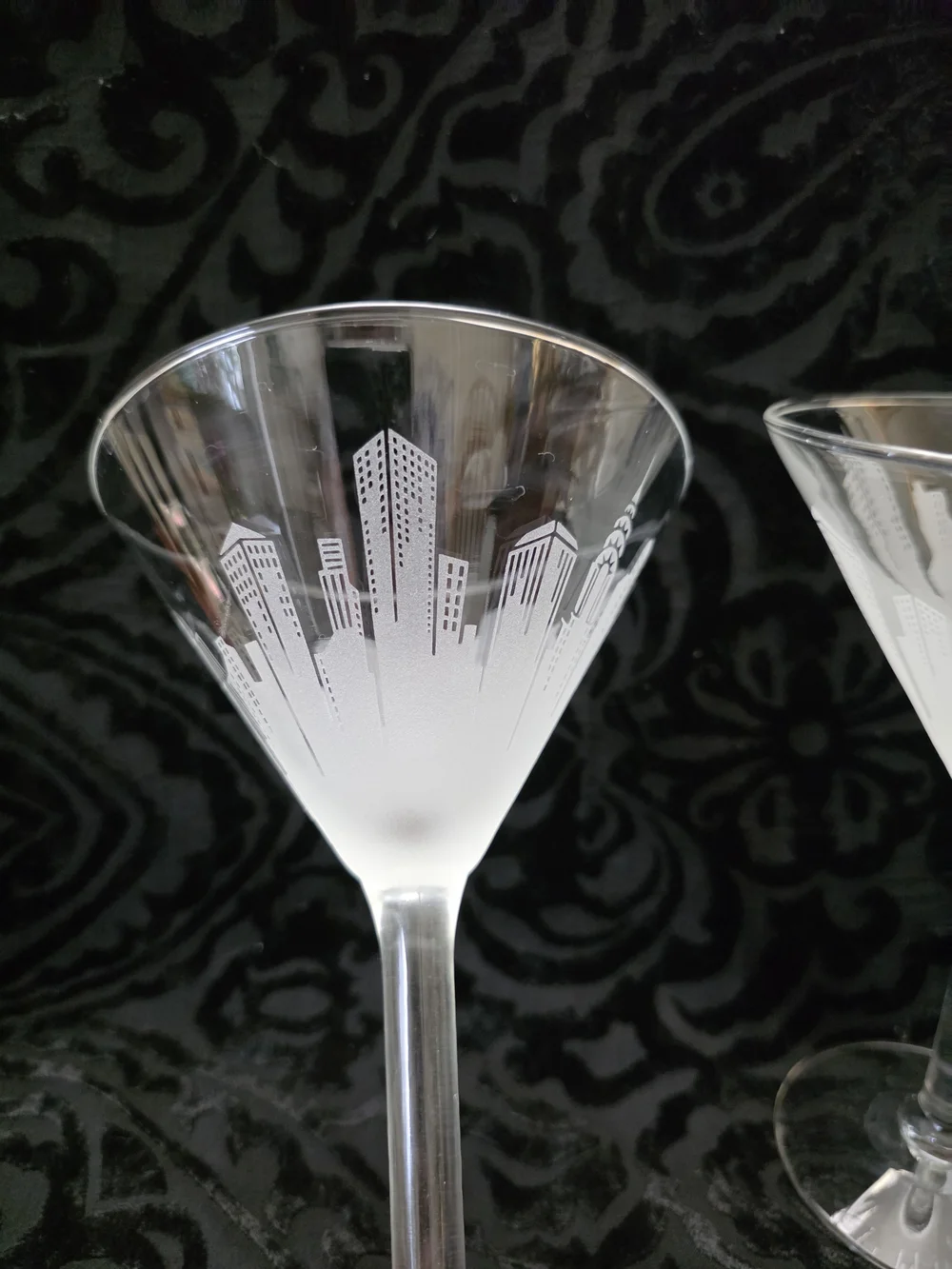 Mikasa Etched New York City Skyline Martini Glasses - Clear and Frosted